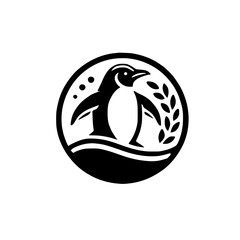 Elegant Penguin Logo Design: Monochrome Bird in Circle, Nature-Inspired Graphic
