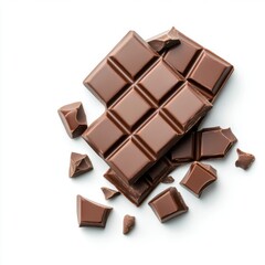 Fototapeta premium Tempting Pieces of Dark Chocolate on a Clean White Background for Culinary and Dessert Inspiration