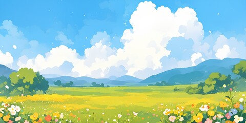 Landscape children drawing illustration