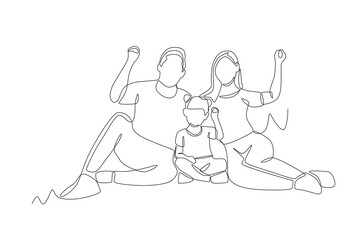 Asian family concept one-line drawing
