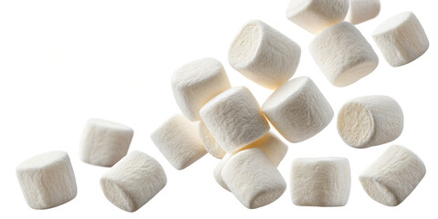 Falling Marshmallows Isolated on White Background for Sweet Treats