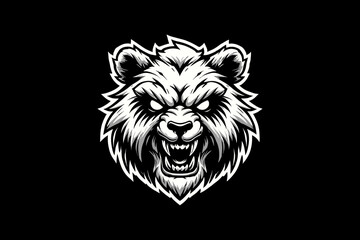 Obraz premium angry panda head with splash Black And White Design On Black Background
