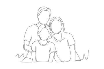 Asian family concept one-line drawing