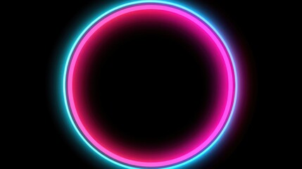 Obraz premium Vibrant neon pink and blue circle frame on black background.