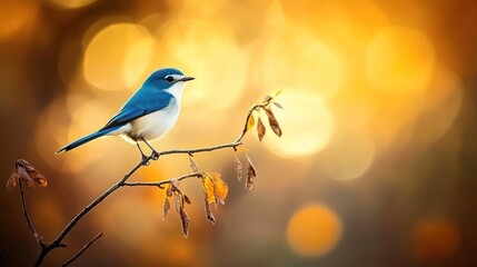 Obraz premium Blue bird perched on a branch at sunset. (1)