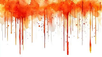 Watercolor Dripping Abstract Orange Red Paint Texture Background.