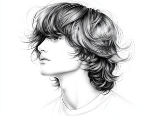 Naklejka premium Striking monochrome portrait of a woman with short hair, captivating drawing of confidence and style