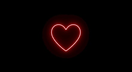 Glowing Red Neon Heart Shape Romantic Love Symbol Dark Background
