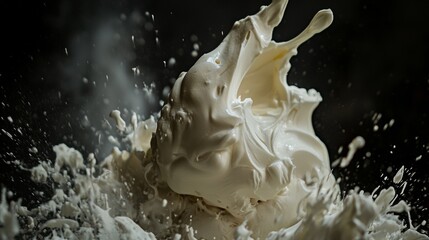 Fototapeta premium Dynamic splash of milk on black background