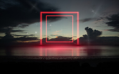 Futuristic background, neon portal from the night sea