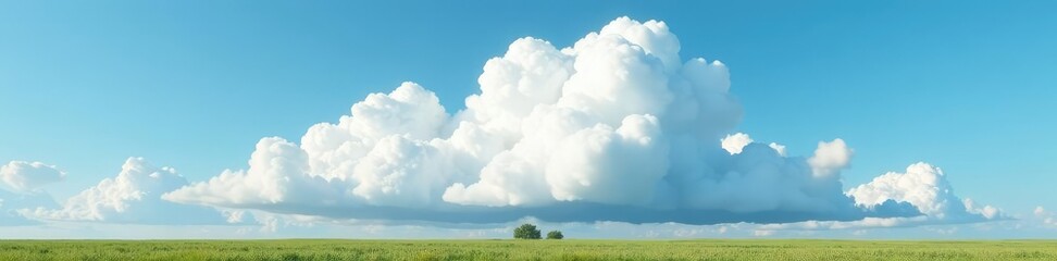 Big and fluffy white cloud with a base on the ground, natural scenery, weather, landscape