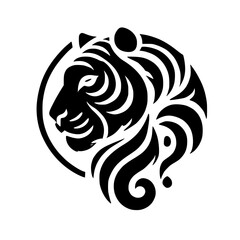 Abstract Tiger: Black and White Artistic Design.  A stylized vector illustration of a tiger's head in a circle, perfect for logo, graphic design, and home decor.