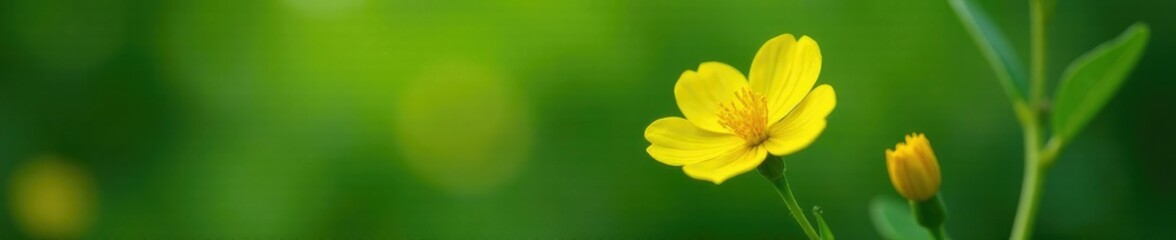 Fototapeta premium Bright yellow momordica charantia flower on stem, momordica charantia, nature