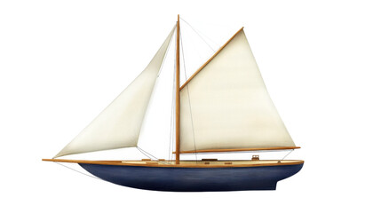 Obraz premium Classic sailing yacht with white sails navigating on transparent background