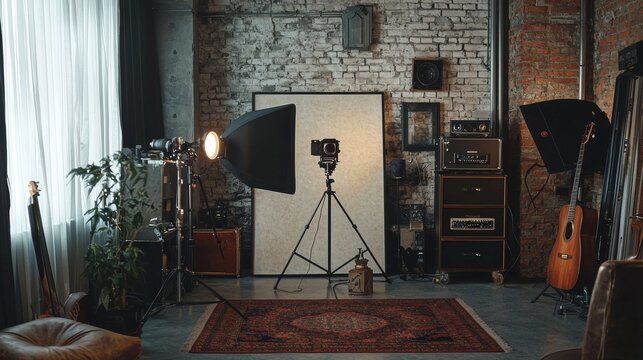 Vintage photography studio with equipment and natural light