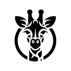 Elegant Giraffe Head: A Stylish Vector Illustration. Perfect for logos, graphic design, and nature-themed projects.  Monochrome aesthetic, circular frame.