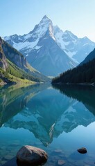 Churup Lake reflected in a snowy mountain range, lake, mountains, reflection