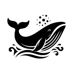 Majestic Whale in the Ocean: Black and White Vector Graphic