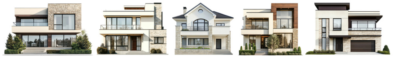 Fototapeta premium Modern architectural home designs showcase, PNG element set on transparent background
