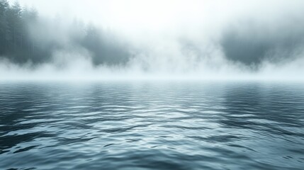 Fototapeta premium Fog Drapes Over Still Water Creating a Serene Atmosphere. Generative AI