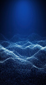 Digital landscape of flowing lines of binary code arranged to form a glowing wave ideal for tech-inspired designs
