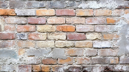 Obraz premium A textured brick wall featuring various shades and patterns of bricks.
