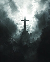 Cross Stands Tall Above Stormy Clouds