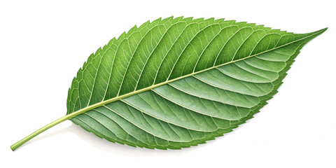 Fototapeta premium Lush Green Leaf Isolated on a White Background, A Representation of Growth and Renewal