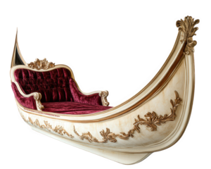 luxurious gondola with velvet seat, perfect for romantic moments. Its elegant design features intricate carvings and rich color palette, creating stunning visual appeal