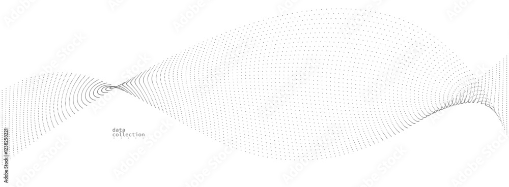 Poster grey dots in motion vector abstract background, particles array wavy flow, curve lines of points in 