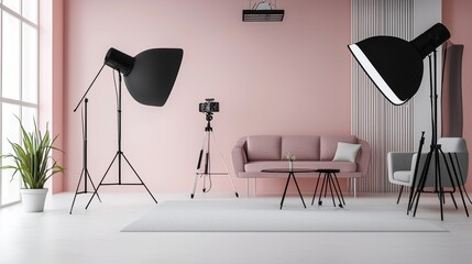 Professional photography studio with lighting equipment