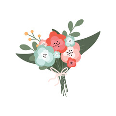 Cute bouquet with abstract flowers. On a transparent background. Idea for a sticker.