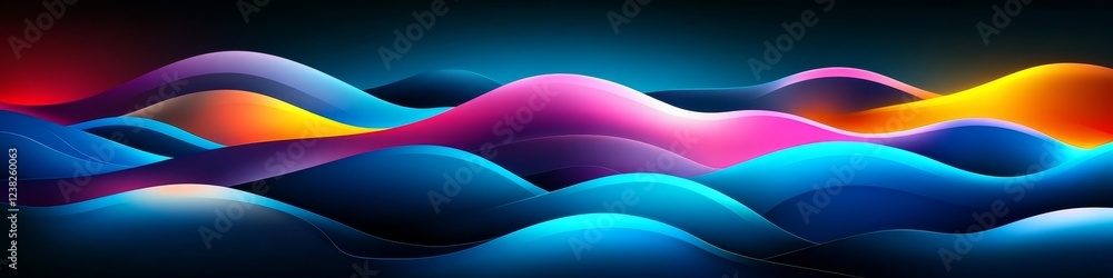 Poster flowing blue abstract shapes background, smooth gradients and sense of depth with colorful light.