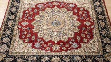 Intricate persian carpet design home interior textile art warm environment top-down view cultural heritage