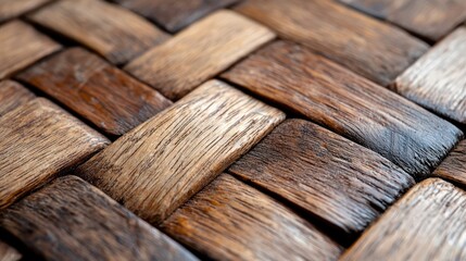 Close-up of woven wooden texture showcasing natural patterns and colors.