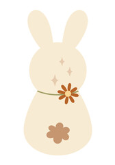 Retro Groovy Easter bunny clipart. Happy Easter day. Cute bunny in cartoon flat style. Hand draw vector illustration