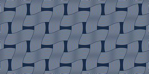 Weaving seamless pattern, traditional wicker lacing handicraft endless abstract background, geometric line weave wallpaper.