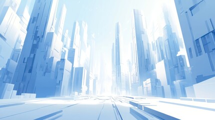 Fototapeta premium Futuristic city street, digital rendering, bright, aerial, future, design