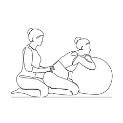 One continuous single drawing line art flat doodle obstetrician, pregnant, mother, expectation, assistance in childbirth, doctor. Isolated image hand draw contour on a white background, hand drawn, no