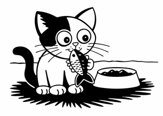 cat with a fish