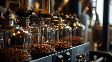 Coffee jars and brewing equipment in a vintage cafe