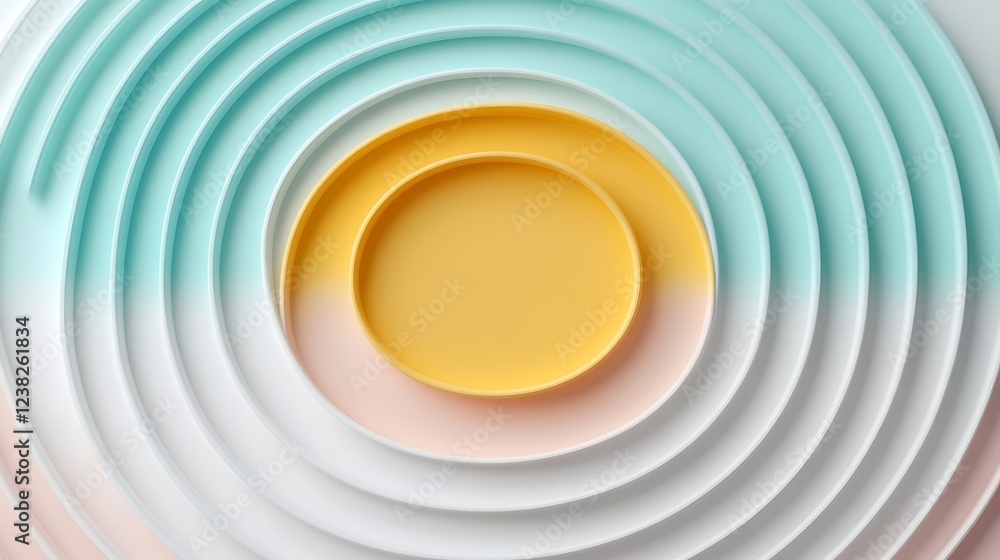 Poster abstract arrangement of colorful plates in gentle curves and soft tones reflecting modern minimalist