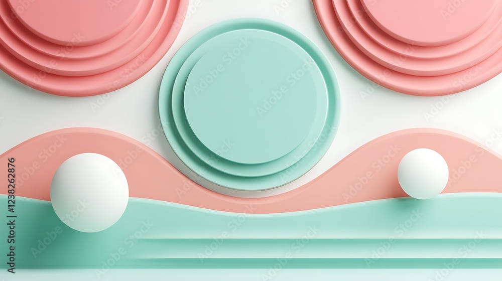 Poster abstract composition of circular shapes and smooth curves in pastel colors with modern design elemen