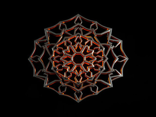 Hexagons in a metal pattern arranged to form a larger geometric shape illuminated by soft warm light, architectural elements., background, metal, metallic surfaces