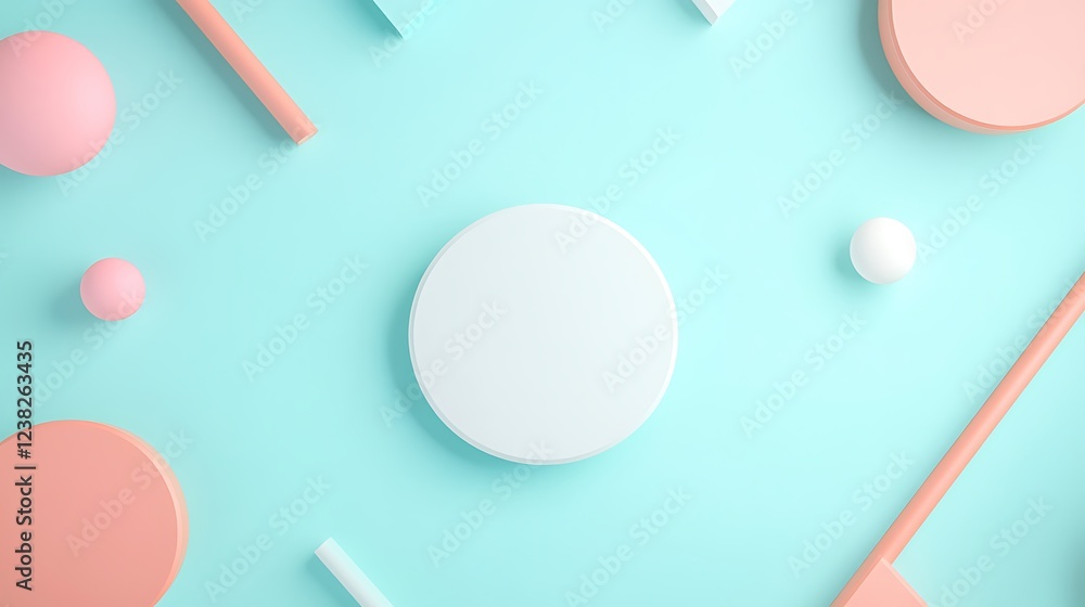Poster abstract composition with colorful geometric shapes on a soft blue background for modern design proj