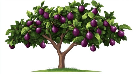 Fototapeta premium Vibrant Plum Tree with Lush Green Leaves and Juicy Fruits