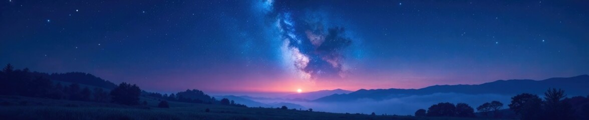 Fototapeta premium Dreamy starry landscape with misty atmosphere and subtle sparkles, night sky, atmospheric, stars