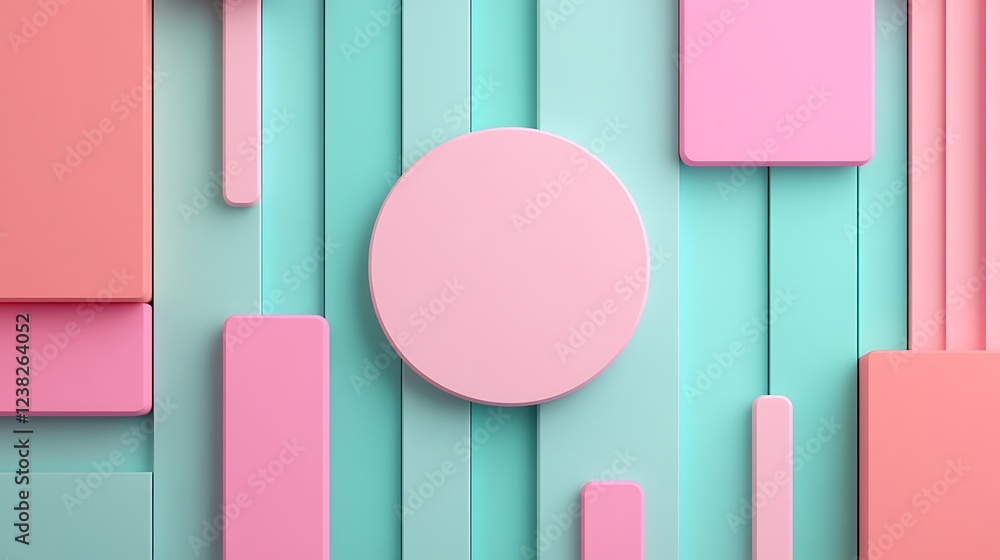 Poster abstract geometric composition with pastel colors and various shapes on a modern background design