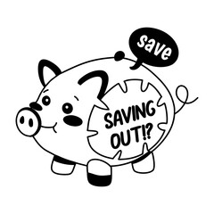 A glyph sticker of a piggy bank with saving out typography 