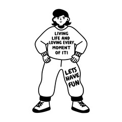 A glyph sticker of a character with living life typography 